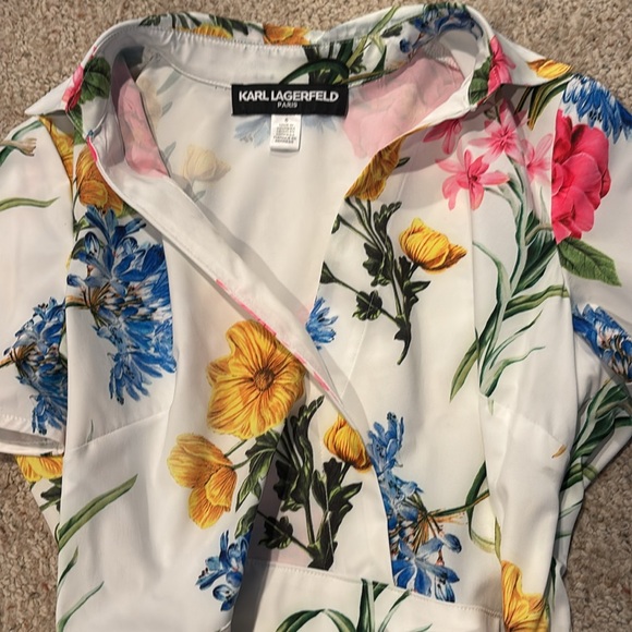 Karl Lagerfeld Red and Blue V-Neck Midi Dress - Picture 5 of 7